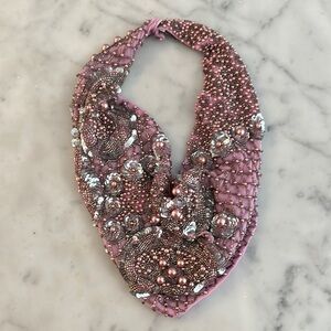 Mignonne Gavigan Beaded Pink and Silver Silk Scarf Necklace
